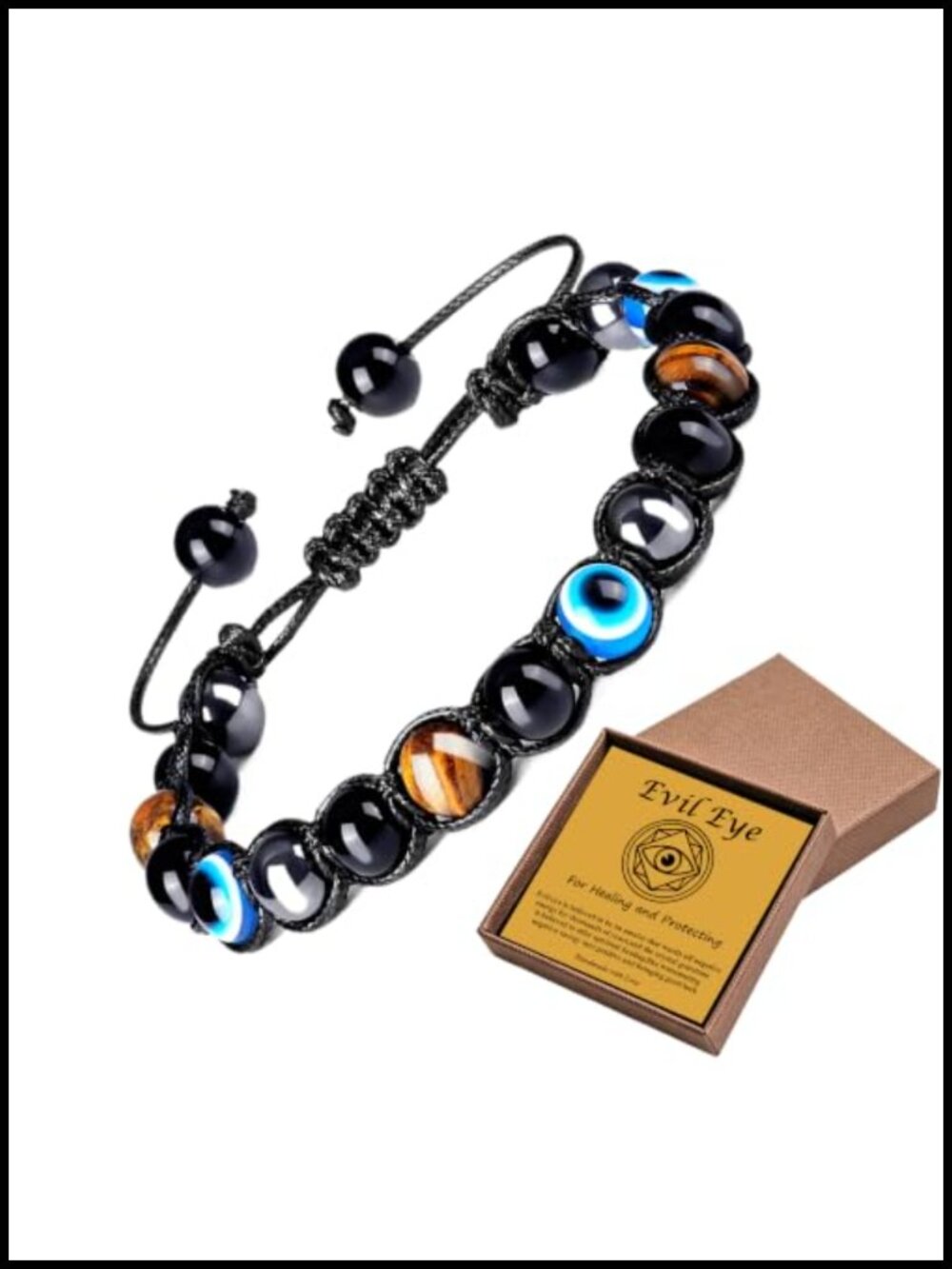 Evil Eye Bracelet Men Women Hematite Tiger Eye Black Tourmaline Protection